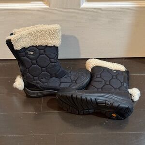 UGG Black Quilted Boots with Cream Fur